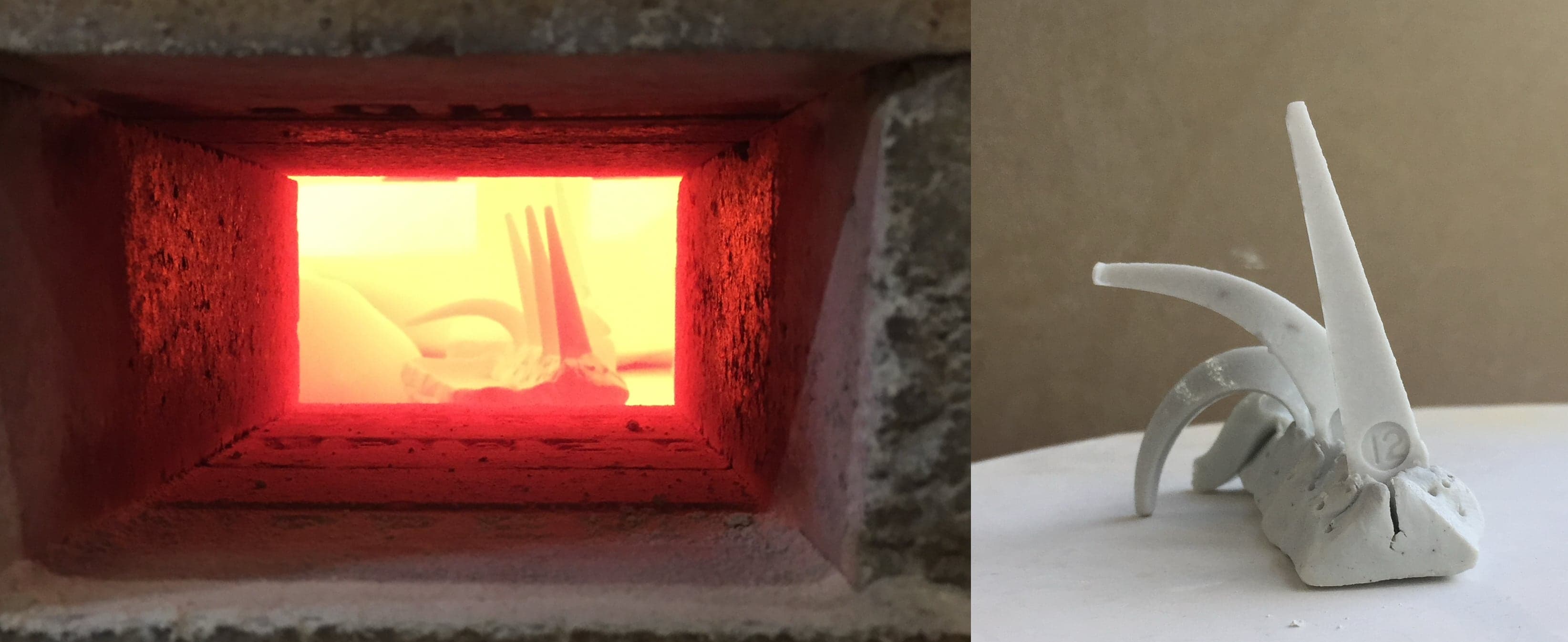 View of a cone pack during firing and after.