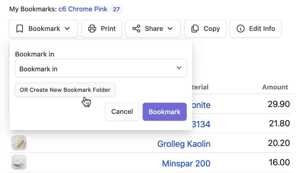 Bookmarking a Single Recipe