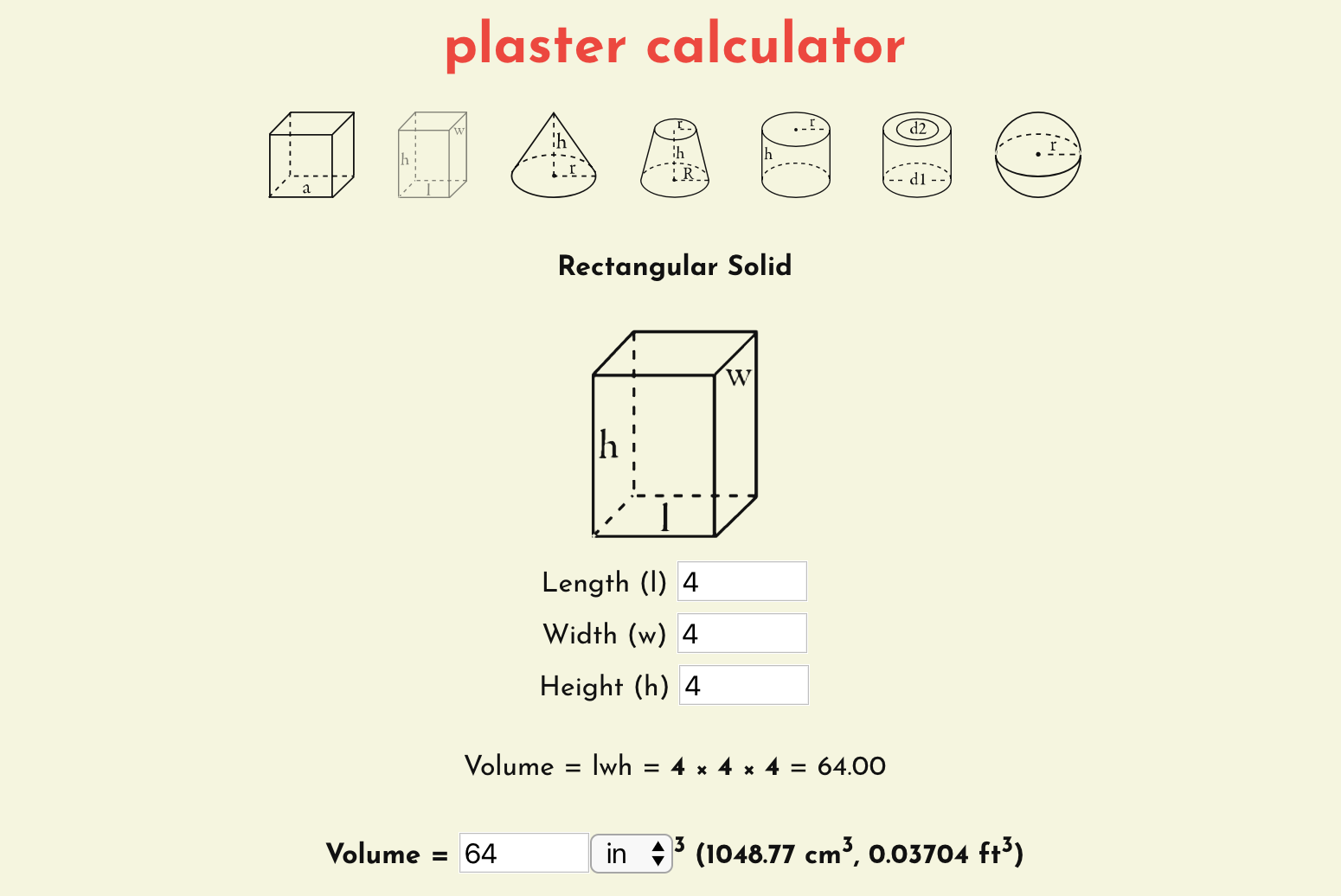 Plaster Calculator